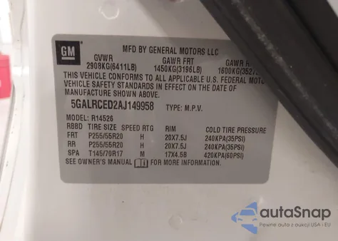 2010 Buick Enclave 2Xl from USA, damaged, VIN 5GALRCED2AJ149958